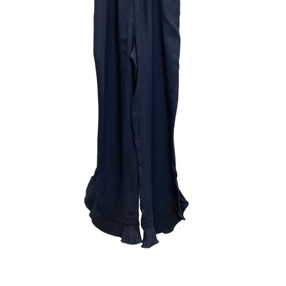 ZARA Jumpsuit SZ S Navy Blue Sleeveless Frilled Leg Sash Waist Ankle Length - Picture 9 of 14